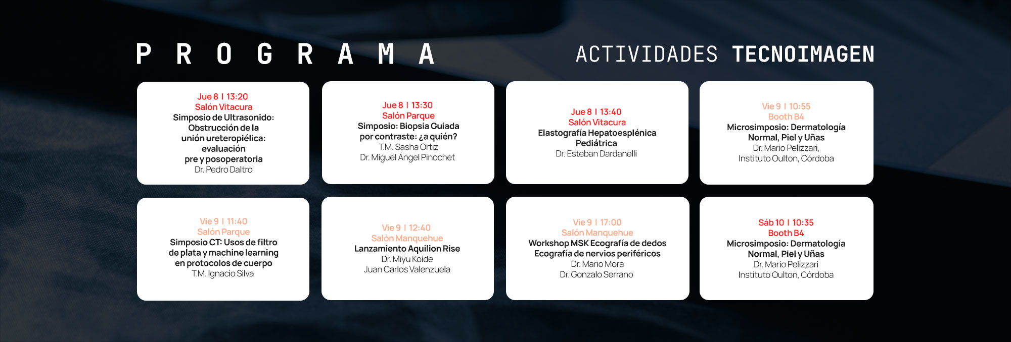 Programa de actividades Tecnoimagen en el Congreso Chileno de Radiología 2026, 8 al 10 de octubre.